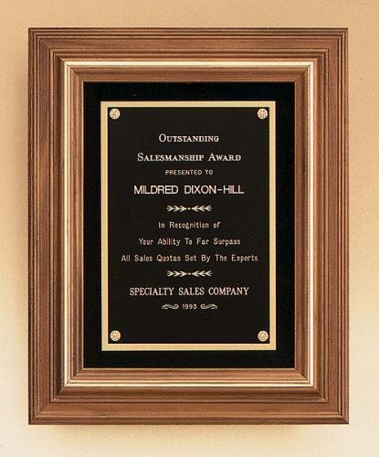American Walnut Framed Plaque with Gold Trim